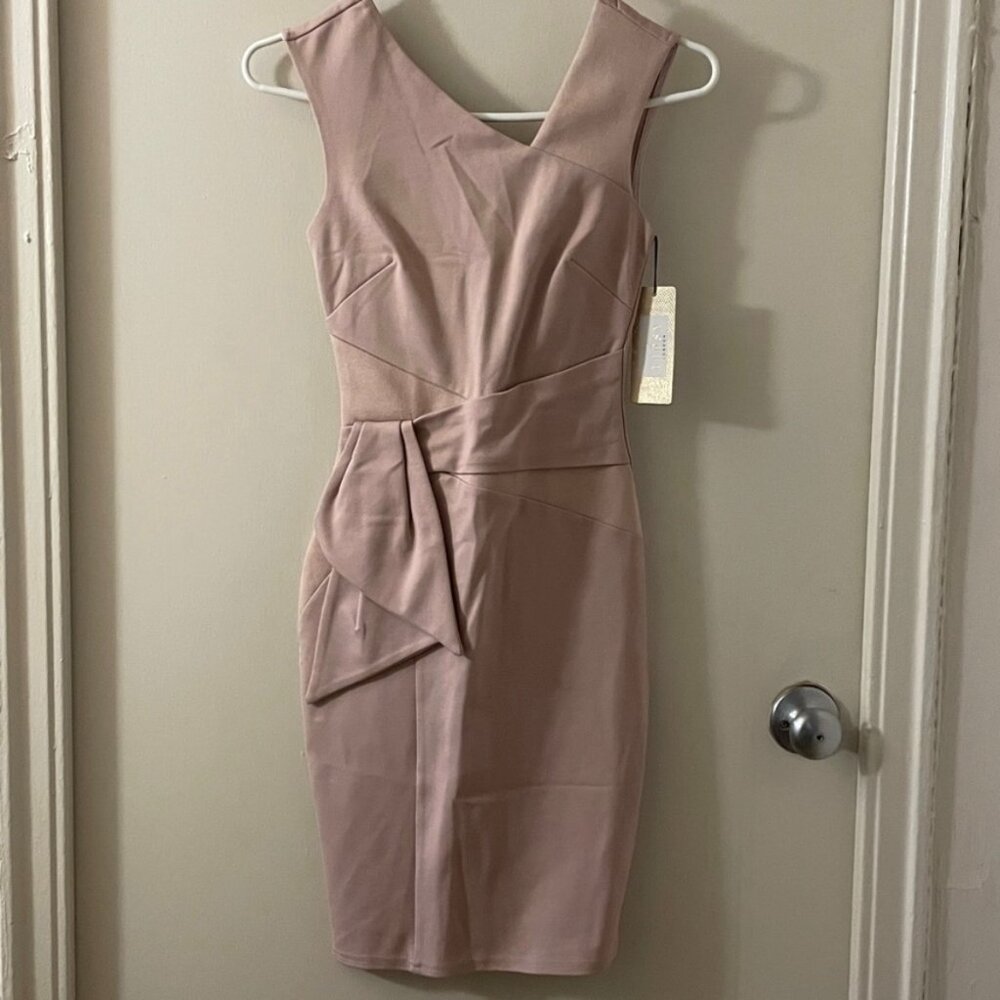 Lipsy London Panel Mini Suede Bodycon Nude Bow Dress 0